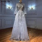 Muslim Grey Overskirt Evening Dresses Gowns 2025 Mermaid Elegant Beaded For Woman Party LA71248