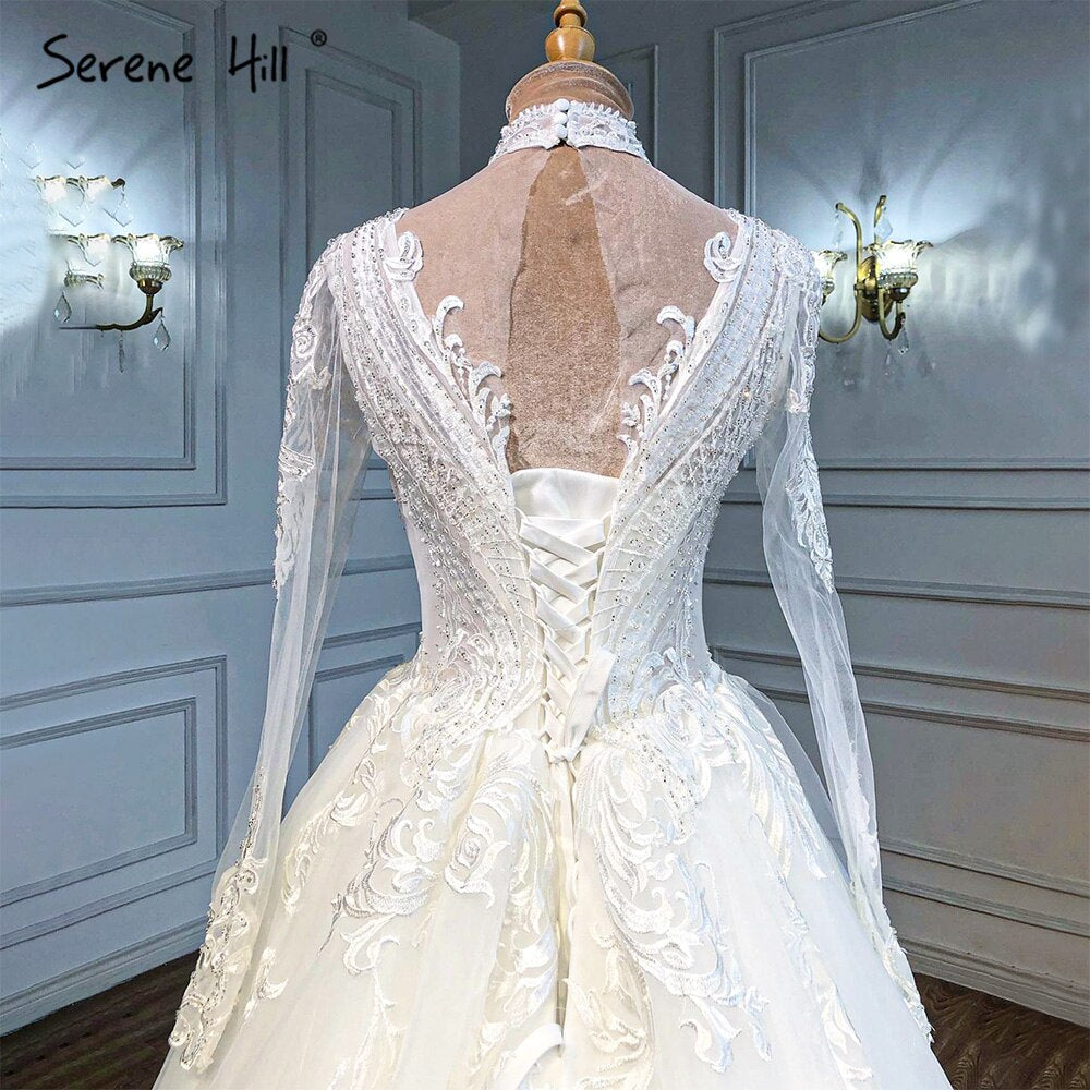 Vestidos de novia musulmanes de lujo color marfil 2025, corte A, con cuentas, HA2499, hechos a medida 