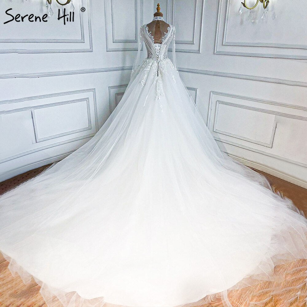 Vestidos de novia musulmanes de lujo color marfil 2025, corte A, con cuentas, HA2499, hechos a medida 