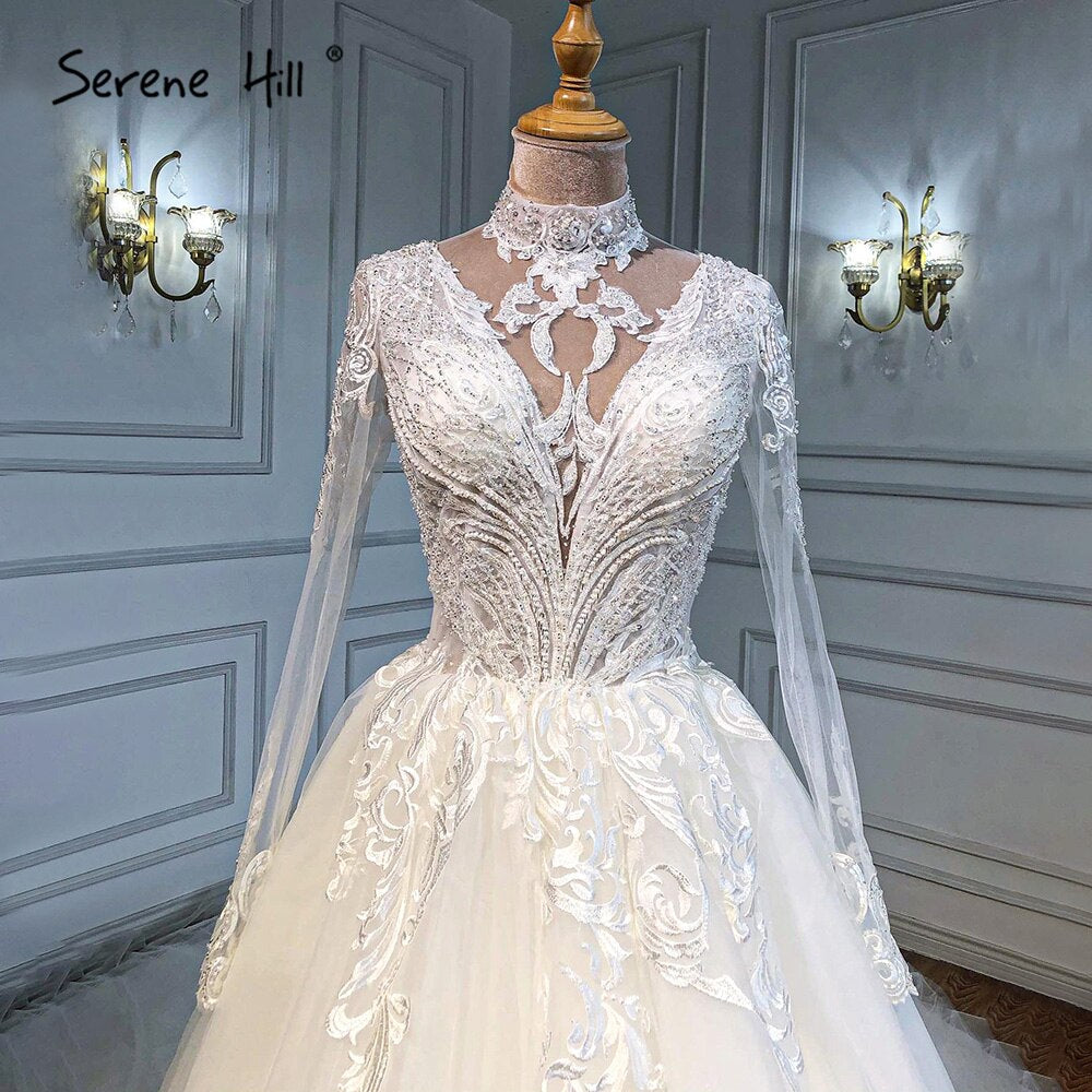 Vestidos de novia musulmanes de lujo color marfil 2025, corte A, con cuentas, HA2499, hechos a medida 