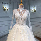Vestidos de novia musulmanes de lujo color marfil 2025, corte A, con cuentas, HA2499, hechos a medida 