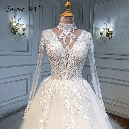 Muslim Ivory Luxury Wedding Dresses 2025 A-Line Beaded Luxury Bride Dress HA2499 Custom Made