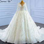 Vestidos de novia musulmanes de lujo en marfil 2025 con cuentas y perlas, vestido de novia HM67260, hecho a medida 
