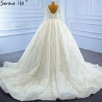 Vestidos de novia musulmanes de lujo en marfil 2025 con cuentas y perlas, vestido de novia HM67260, hecho a medida 