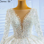Vestidos de novia musulmanes de lujo en marfil 2025 con cuentas y perlas, vestido de novia HM67260, hecho a medida 