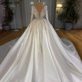 Vestidos de novia musulmanes de lujo en satén marfil con cuentas y perlas, HM67210, hechos a medida, 2025 