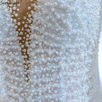 Vestidos de novia musulmanes de lujo en satén marfil con cuentas y perlas, HM67210, hechos a medida, 2025 