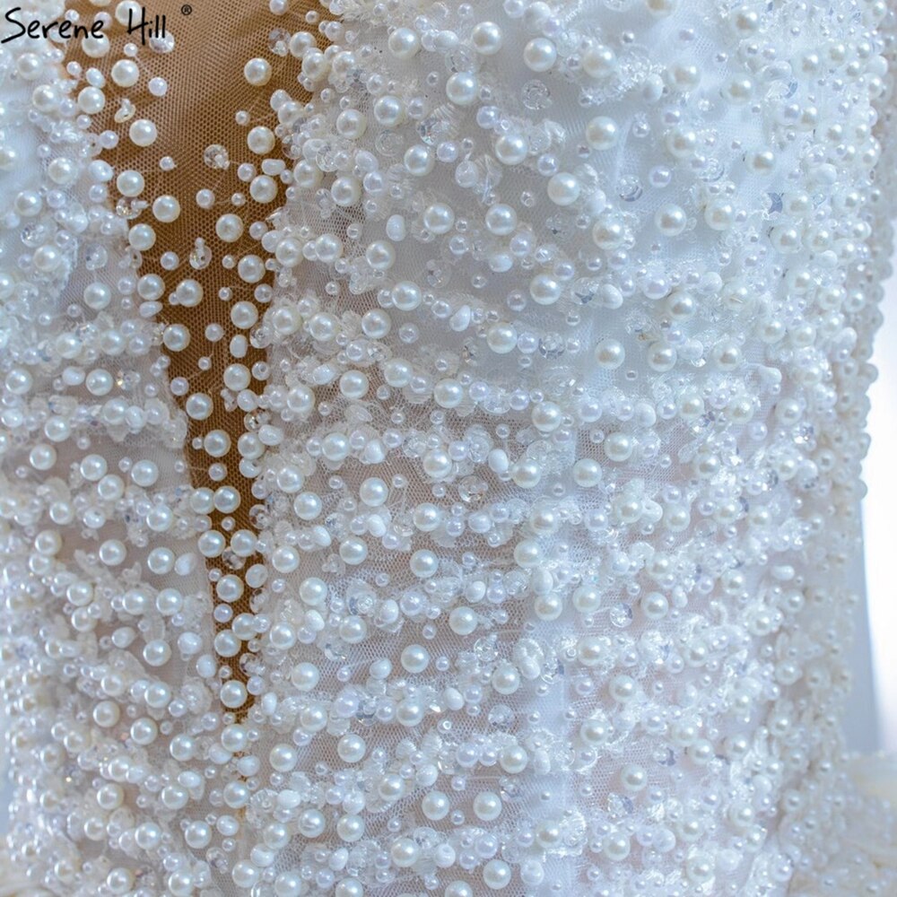 Vestidos de novia musulmanes de lujo en satén marfil con cuentas y perlas, HM67210, hechos a medida, 2025 