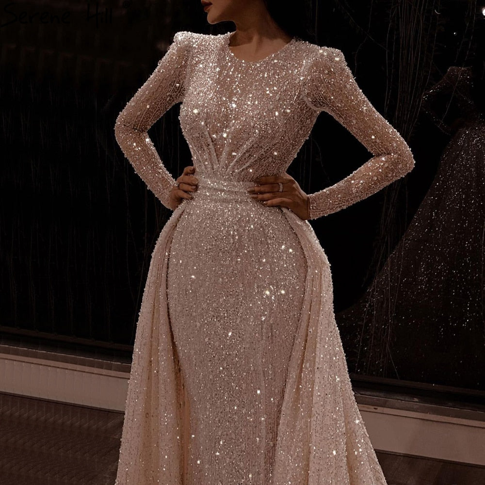 Muslim Ivory With Train Wedding Dresses 2025 Luxury Mermaid Elegant Beading Bride Dress HA2478 Custom Made