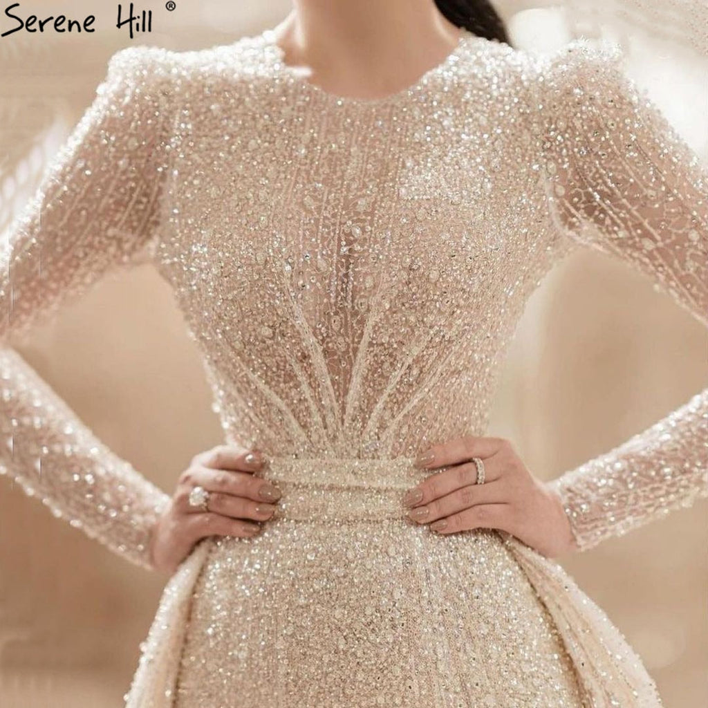 Muslim Ivory With Train Wedding Dresses 2025 Luxury Mermaid Elegant Beading Bride Dress HA2478 Custom Made