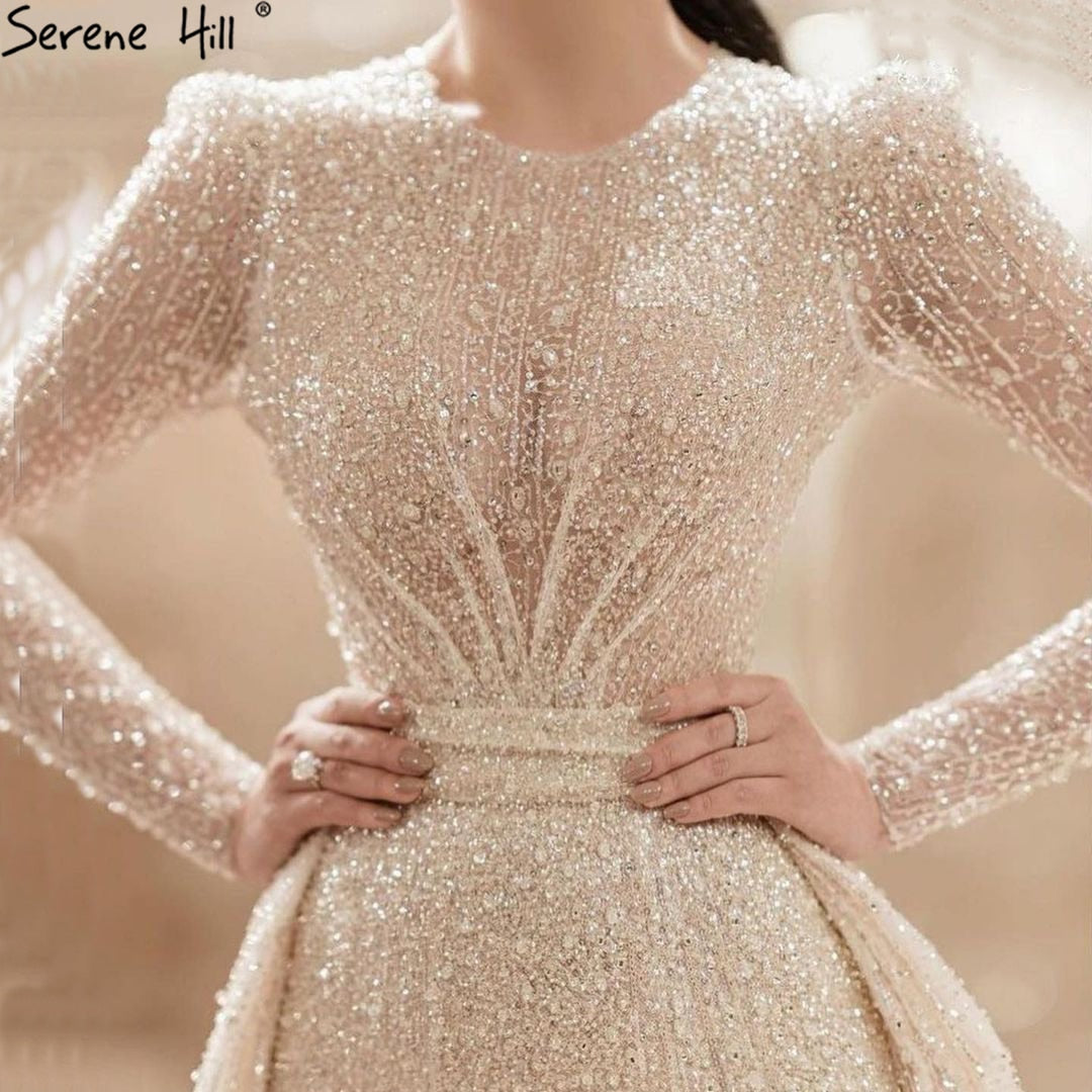 Muslim Ivory With Train Wedding Dresses 2025 Luxury Mermaid Elegant Beading Bride Dress HA2478 Custom Made