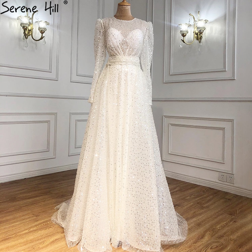 Muslim Ivory With Train Wedding Dresses 2025 Luxury Mermaid Elegant Beading Bride Dress HA2478 Custom Made