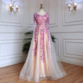 Vestidos de noche largos de lujo de Dubái, color lila, corte A, cuello redondo, con cuentas, para mujer, boda, fiesta, LA71958 