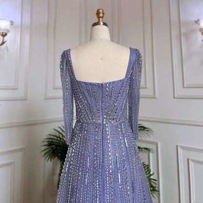 Muslim Lilac A Line Square Collar Beaded Luxury Dubai Evening Dresses Gowns For Women Wedding Party 2025 LA71985