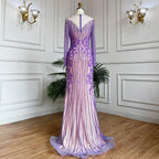 Vestido de noche largo estilo sirena musulmán, elegante, color lila, con cuentas y cristales, estilo Dubái, para mujer, boda, fiesta, LA71959 