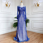 Vestido de noche largo estilo sirena musulmán, elegante, color lila, con cuentas y cristales, estilo Dubái, para mujer, boda, fiesta, LA71959 