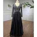 Vestidos de noche árabes de lujo musulmanes con cuentas negras, corte A, midi, para mujer, formales, para boda, fiesta, LA72113 