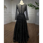 Vestidos de noche árabes de lujo musulmanes con cuentas negras, corte A, midi, para mujer, formales, para boda, fiesta, LA72113 