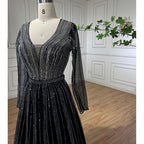 Vestidos de noche árabes de lujo musulmanes con cuentas negras, corte A, midi, para mujer, formales, para boda, fiesta, LA72113 