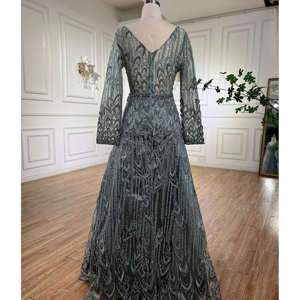 Muslim Luxury Beaded Turquoise A Line Midi  Evening Dresses Gowns 2025 Formal Woman Wedding Party LA72122