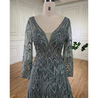 Muslim Luxury Beaded Turquoise A Line Midi  Evening Dresses Gowns 2025 Formal Woman Wedding Party LA72122