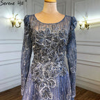 Muslim Luxury Blue Evening Dresses Gowns 2025 Lace Beaded A-Line For Woman Wedding Party  LA71231