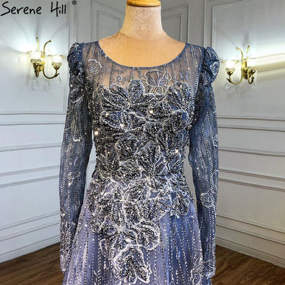 Muslim Luxury Blue Evening Dresses Gowns 2025 Lace Beaded A-Line For Woman Wedding Party  LA71231