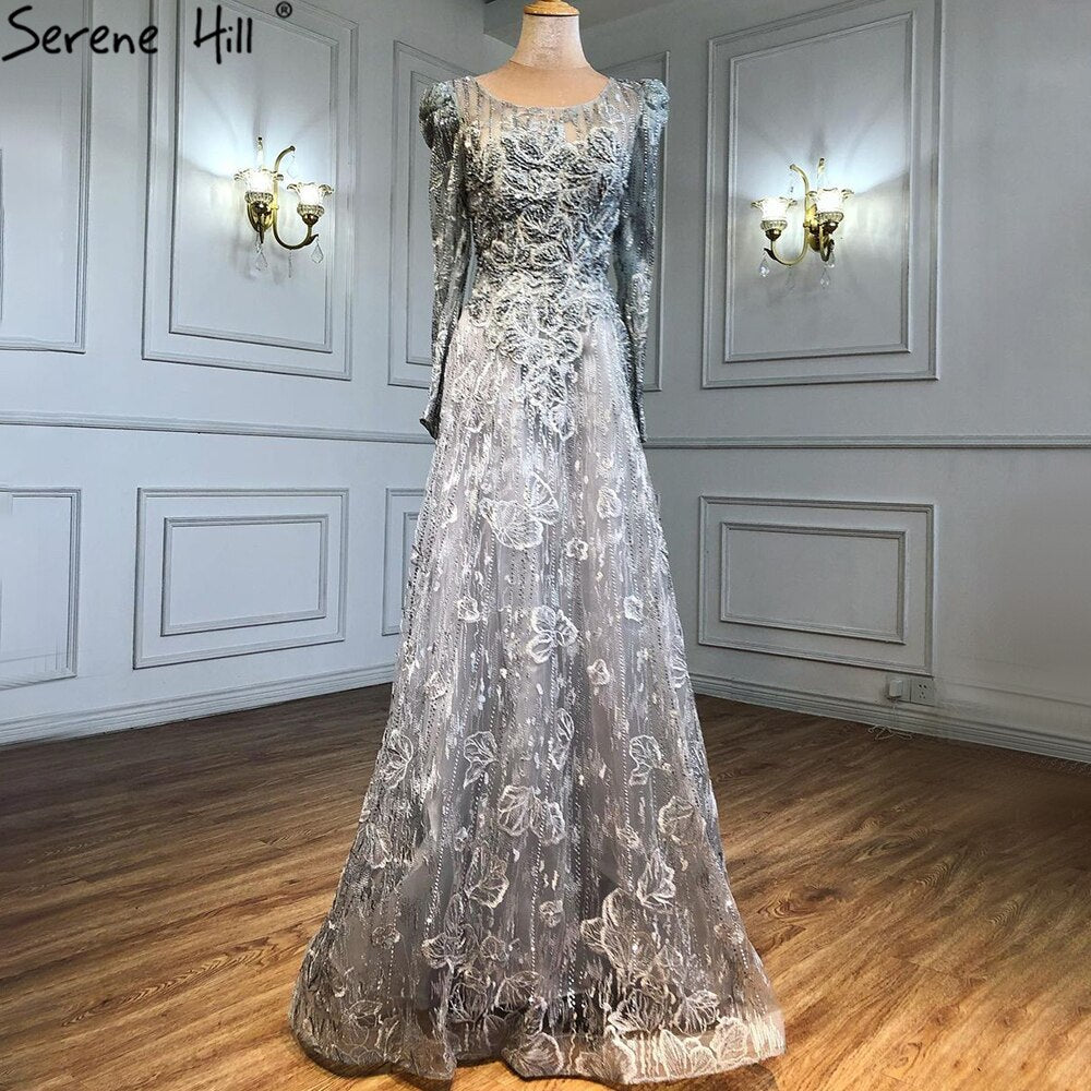 Muslim Luxury Blue Evening Dresses Gowns 2025 Lace Beaded A-Line For Woman Wedding Party  LA71231