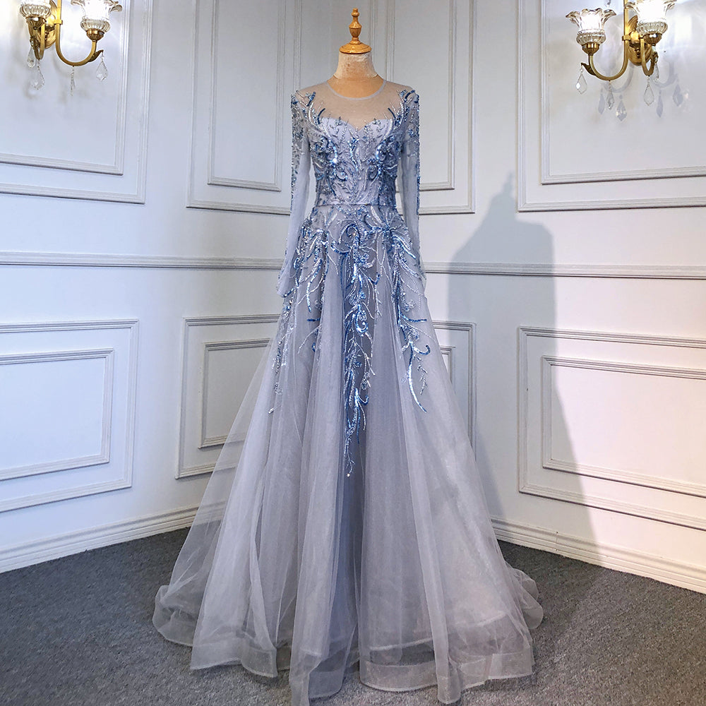 Vestidos de noche musulmanes de lujo dorados, 2025, con cuentas brillantes, corte A, para mujer, fiesta, LA71605 