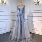 Vestidos de noche musulmanes de lujo dorados, 2025, con cuentas brillantes, corte A, para mujer, fiesta, LA71605 