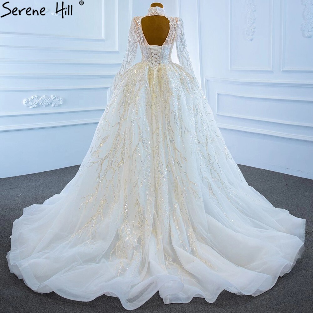 Muslimischen Luxus Elfenbein Brautkleider Kleider 2025 Kristall Perlen Sexy Braut Kleid HM67226 Nach Maß 