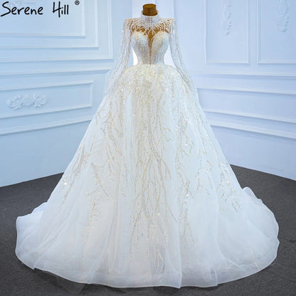 Muslim Luxury Ivory Wedding Dresses Gowns 2025 Crystal Beading Sexy Bride Dress HM67226 Custom Made