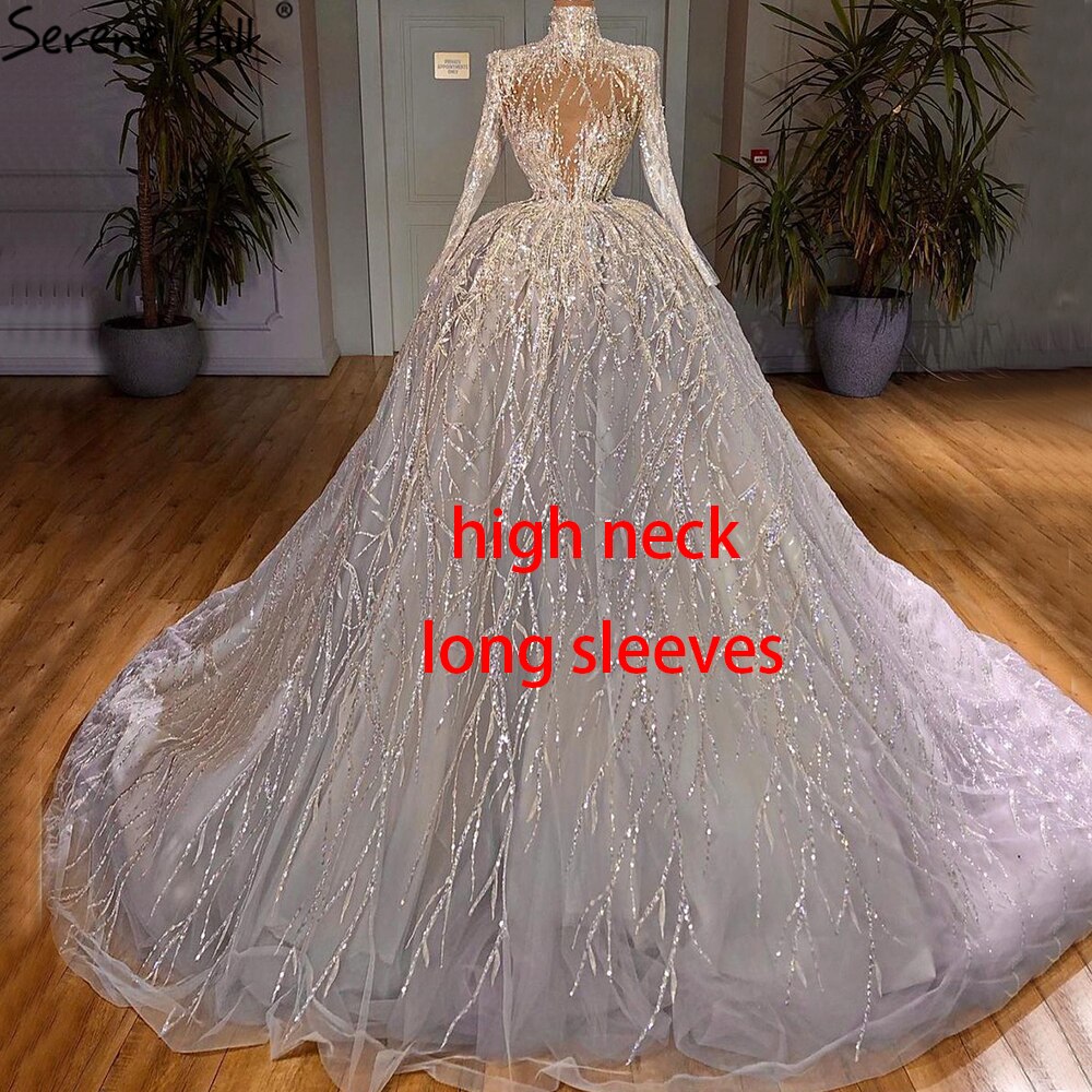 Muslimischen Luxus Elfenbein Brautkleider Kleider 2025 Kristall Perlen Sexy Braut Kleid HM67226 Nach Maß 