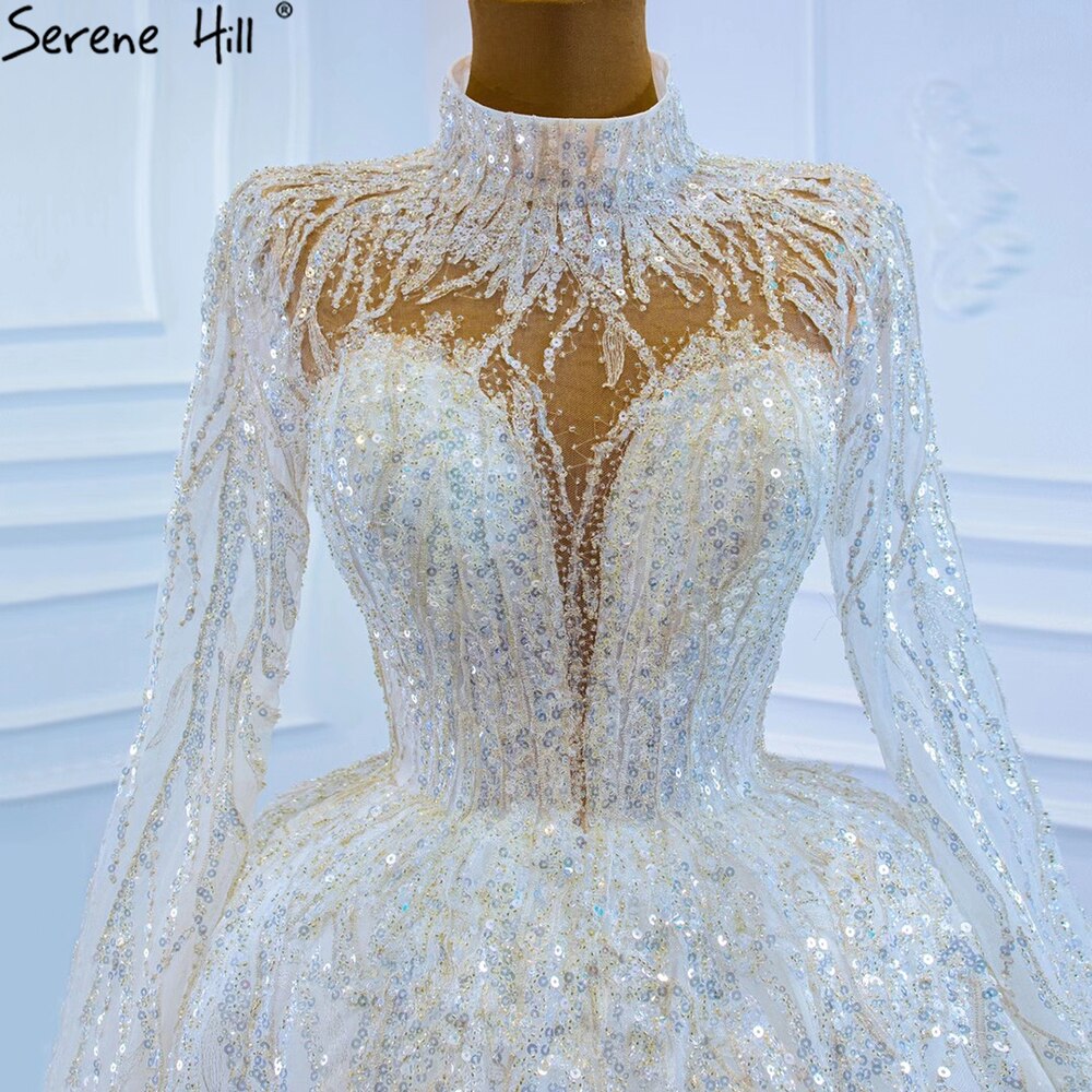 Muslimischen Luxus Elfenbein Brautkleider Kleider 2025 Kristall Perlen Sexy Braut Kleid HM67226 Nach Maß 