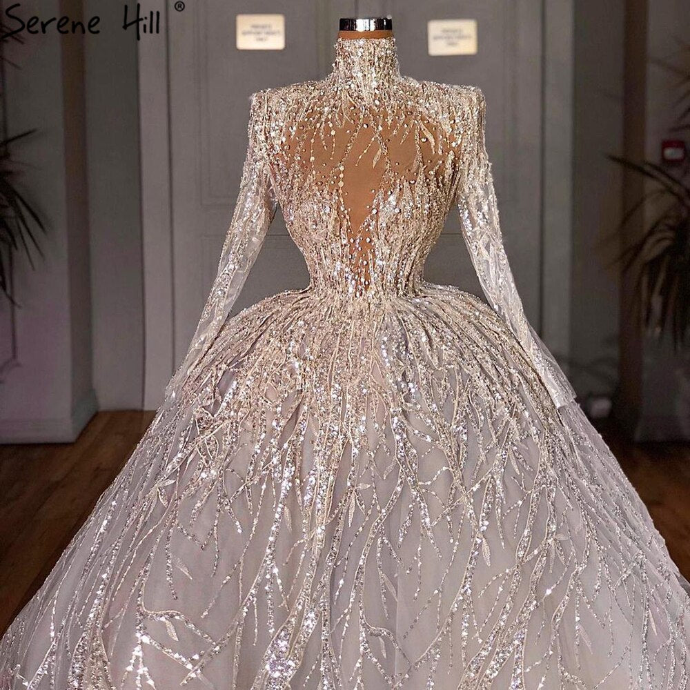 Muslimischen Luxus Elfenbein Brautkleider Kleider 2025 Kristall Perlen Sexy Braut Kleid HM67226 Nach Maß 