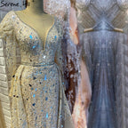 Muslimischen Luxus Nude Silber Abendkleider Kleider 2025 Überrock Perlen Meerjungfrau Elegante Für Frau Party LA71351 