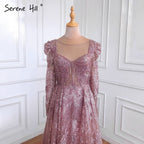 Vestidos de noche musulmanes de lujo en color rosa, corte A, con encaje y cuentas, para mujer, vestido de fiesta LA71312 