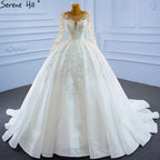 Muslim Luxury Wedding Dresses 2025 Beading Pearls Sexy With Train Bridal Dress HM67257 Custom Made