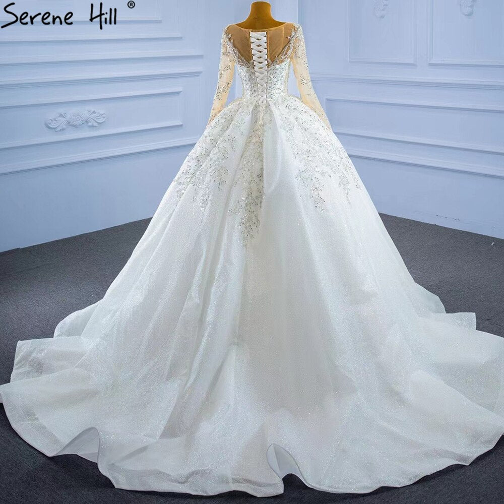 Muslim Luxury Wedding Dresses 2025 Beading Pearls Sexy With Train Bridal Dress HM67257 Custom Made