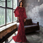 Vestidos de noche musulmanes de sirena dorados, brillantes, de lujo, elegantes, para mujer, para fiesta, LA70953 