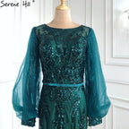 Vestidos de noche musulmanes de sirena dorados, brillantes, de lujo, elegantes, para mujer, para fiesta, LA70953 