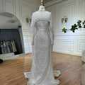 Muslim Mermaid Long Cape Evening Dresses Pearls Beaded Gowns For Formal Occasion 2025 LA72032MP
