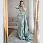 Vestido de noche musulmán de sirena color melocotón, elegante, con cuentas, escote en V y falda, para mujer, fiesta, LA71344 
