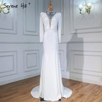 Vestidos de noche musulmanes de satén con corte sirena, elegantes vestidos blancos con cuentas para mujer, vestidos de fiesta LA6430 