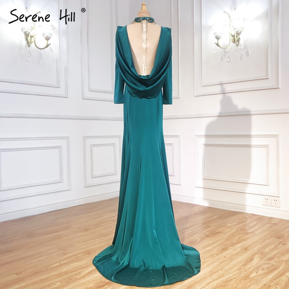 Vestidos de noche musulmanes de satén con corte sirena, elegantes vestidos blancos con cuentas para mujer, vestidos de fiesta LA6430 