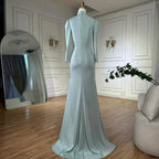 Muslimisches, mintgrünes Meerjungfrau-Abendkleid aus Satin mit Perlen und Korsett für formelle Anlässe LA72797C 2025