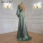 Vestido de noche musulmán de sirena color menta, elegante, con cuentas y sobrefalda de satén, talla grande 2025, para mujer, fiesta, LA71278