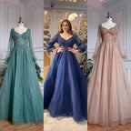 Muslim Navy Blue A-Line Beaded Luxury Arabic Evening Dresses Gowns 2025 For Women Wedding Party LA71867