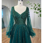 Muslim Navy Blue A-Line Beaded Luxury Arabic Evening Dresses Gowns 2025 For Women Wedding Party LA71867