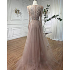 Muslimischen Nude Elegante Merma V-ausschnitt Perlen Luxus Abendkleider Kleider 2025 Für Frauen Hochzeit Party LA72141 